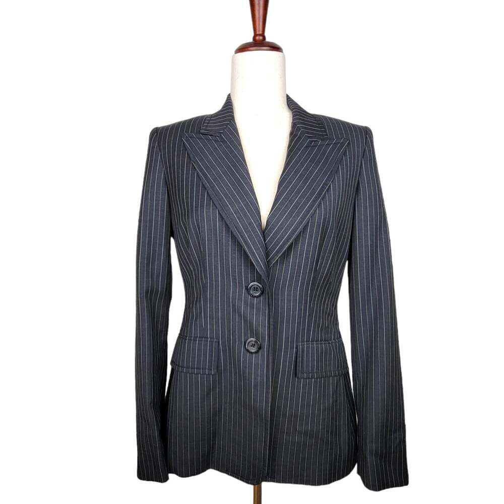 ANNE KLEIN Wool Blend Nipped Waist Two-Button Pinstriped Classic Blazer Size 6